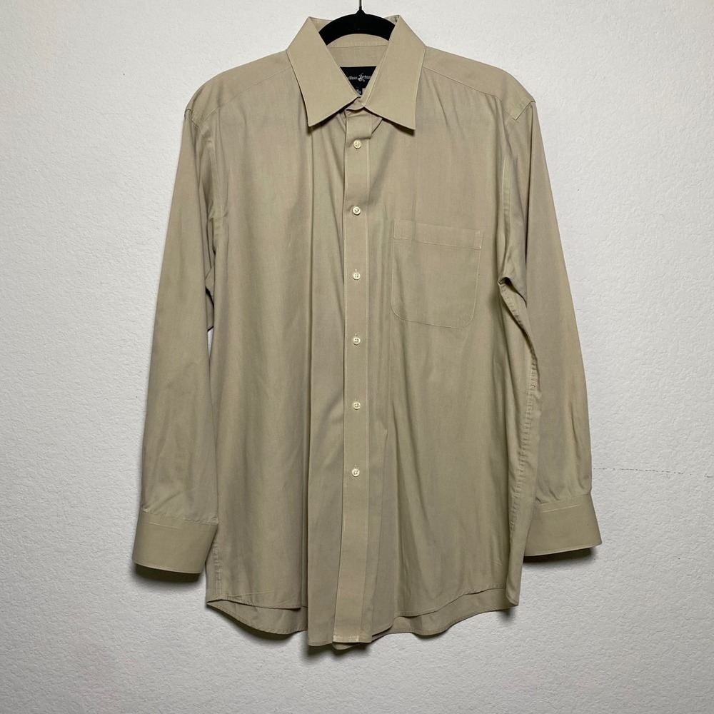 Beverly Hills‎ Polo Club Mens Dress Shirt Tan Long Sleeve Size 16 32/33 Khaki